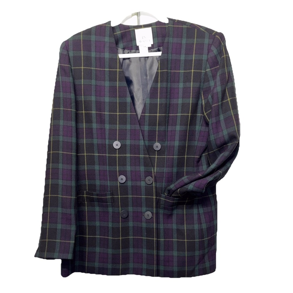 En Avance Vintage Tartan Plaid Blazer Sz 10 Double Breasted Retro Dark Academia